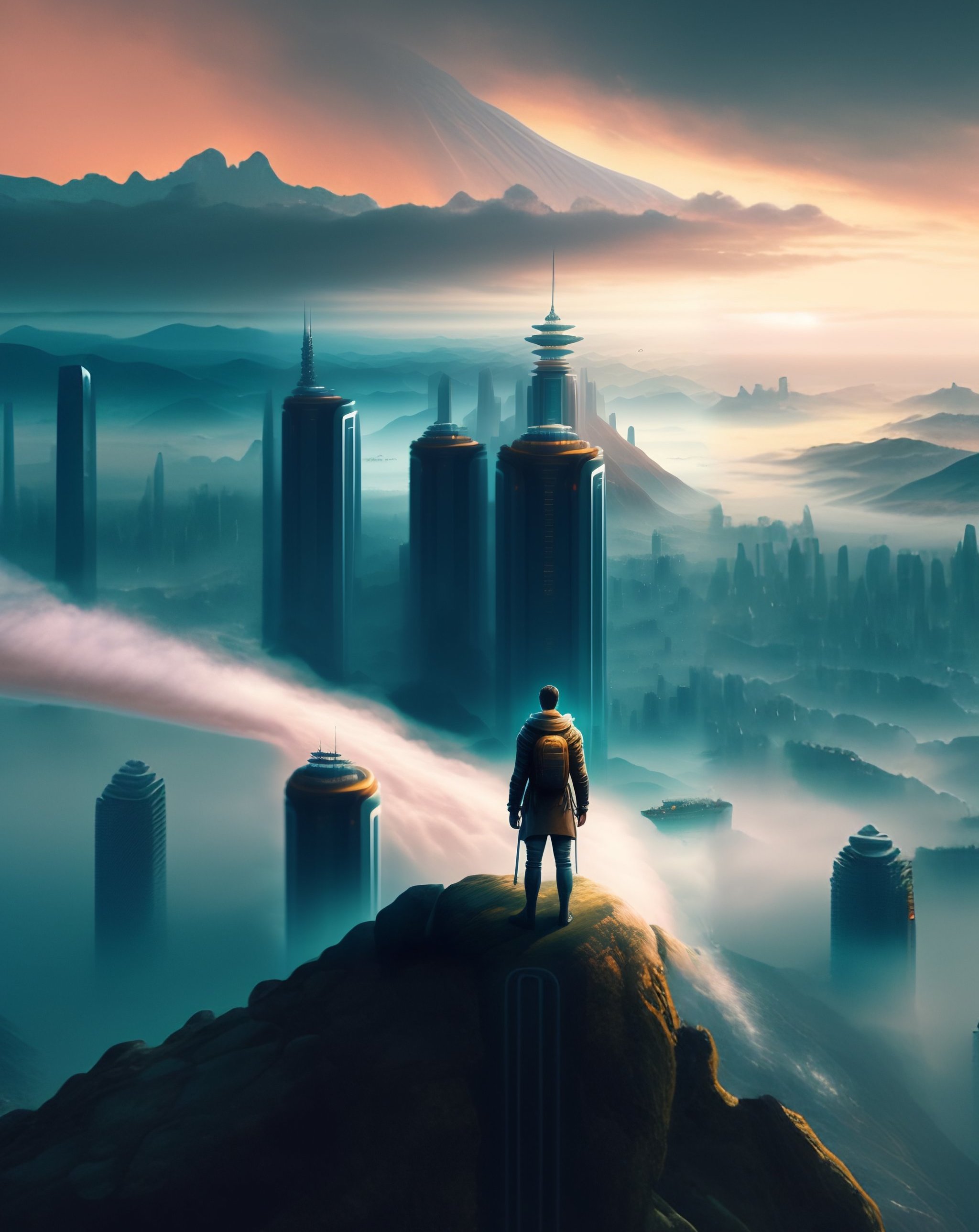 Wanderer above the Sea of Futuristic Megacity